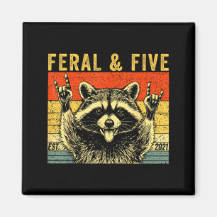 Feral and five racoon funny 5th birthday girls magnet