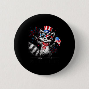 Feral And Free Funny Cute Racoon 4th Of July Patr 6 Cm Round Badge