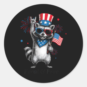 Feral And Free Funny Cute Racoon 4th Of July Patr Classic Round Sticker
