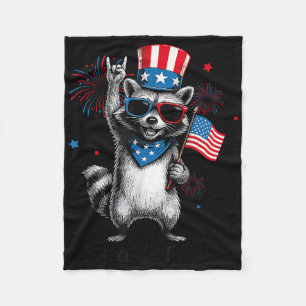 Feral And Free Funny Cute Racoon 4th Of July Patr Fleece Blanket