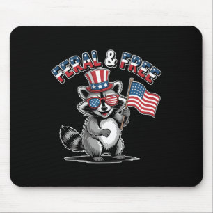 Feral And Free Funny Patriotic Racoon Usa Flag 4t Mouse Pad