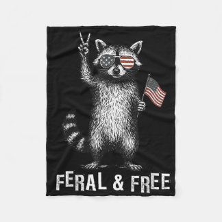Feral And Free Funny Racoon 4th Of July Usa Patri Fleece Blanket