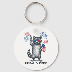 Feral And Free Funny Racoon Feral But Free 4th Of Key Ring