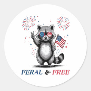 Feral And Free Funny Racoon Usa Feral But Free 4t Classic Round Sticker