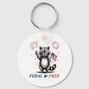 Feral And Free Funny Racoon Usa Feral But Free 4t Key Ring
