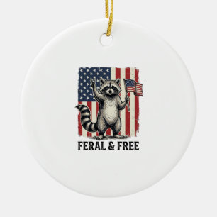 Feral and Free Patriotic Raccoon Vintage Shirt Des Ceramic Ornament