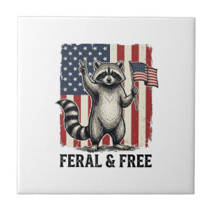 Feral and Free Patriotic Raccoon Vintage Shirt Des Ceramic Tile