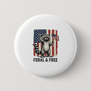Feral and Free Patriotic Racoon Vintage Shirt Des 6 Cm Round Badge