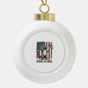 Feral and Free Patriotic Racoon Vintage Shirt Des Ceramic Ball Christmas Ornament