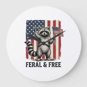 Feral and Free Patriotic Racoon Vintage Shirt Des Large Clock