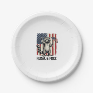 Feral and Free Patriotic Racoon Vintage Shirt Des Paper Plate