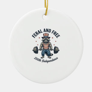 Feral and Free Patriotic Racoon Weightlifting Shi Ceramic Ornament