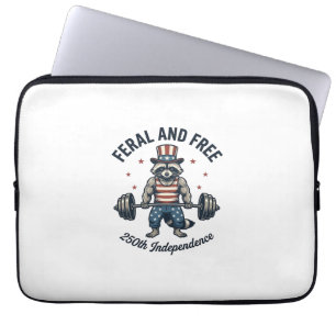 Feral and Free Patriotic Racoon Weightlifting Shi Laptop Sleeve