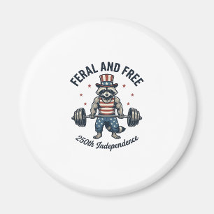 Feral and Free Patriotic Racoon Weightlifting Shi Magnet