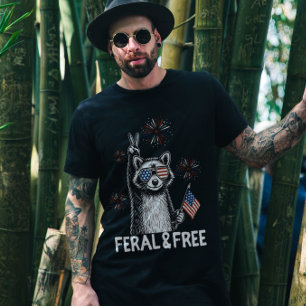 Feral and Free Raccoon American Independence Day T-Shirt