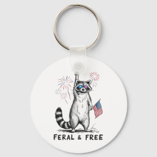 Feral And Free Racoon 4th Of July Usa American Pr Key Ring