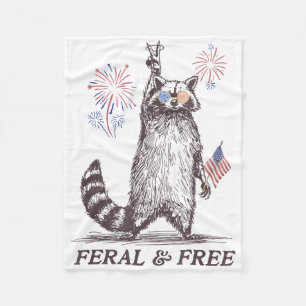 Feral And Free Racoon, Funny Racoon 4th Of July Fleece Blanket