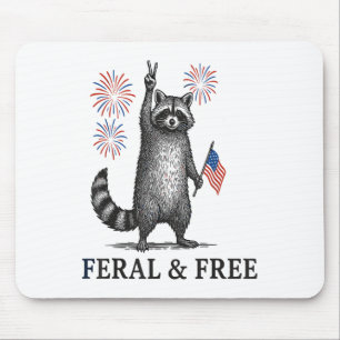 Feral And Free Racoon, Funny Racoon 4th Of July Mouse Pad