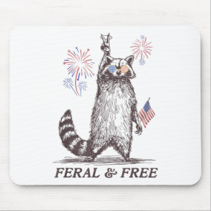 Feral And Free Racoon, Funny Racoon 4th Of July Mouse Pad
