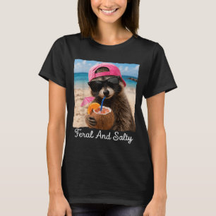 Feral and Salty Funny Beach Racoon Summer Meme T-Shirt