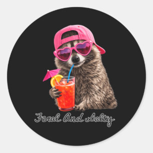 Feral And Salty Funny Meme Feral Racoon Summer Classic Round Sticker