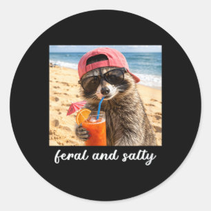 Feral And Salty Racoon Cool Beach Vibes Summer Classic Round Sticker