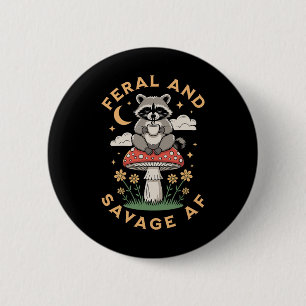 Feral And Savage Zen Yoga Racoon Drinking Coffee 6 Cm Round Badge