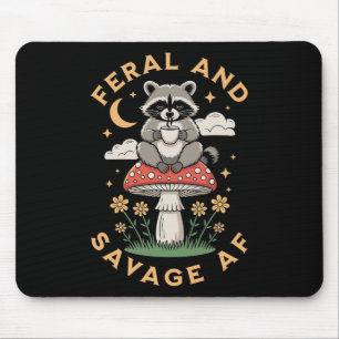 Feral And Savage Zen Yoga Racoon Drinking Coffee Mouse Pad