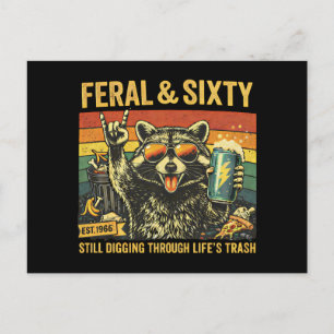 Feral and Sixty 60th Birthday Sarcastic Sixtieth Postcard