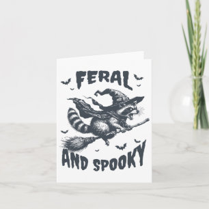 Feral And Spooky Racoon Witch Hat Halloween Funny Card