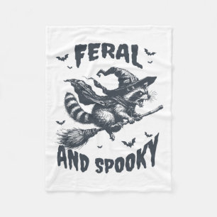 Feral And Spooky Racoon Witch Hat Halloween Funny Fleece Blanket