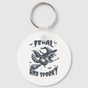 Feral And Spooky Racoon Witch Hat Halloween Funny Key Ring