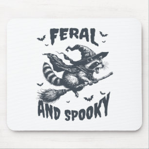 Feral And Spooky Racoon Witch Hat Halloween Funny Mouse Pad