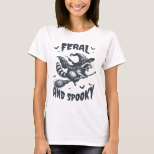 Feral And Spooky Racoon Witch Hat Halloween Funny T-Shirt