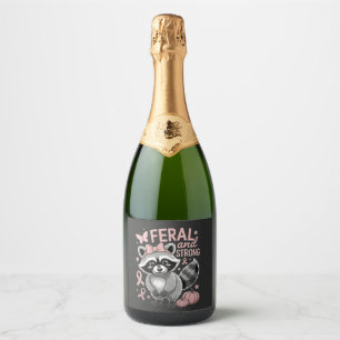 Feral and Strong Breast Cancer Awareness Racoon Sparkling Wine Label