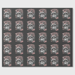 Feral and Strong Breast Cancer Awareness Racoon  Wrapping Paper
