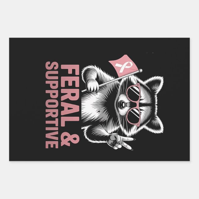 Feral and Supportive Breast cancer awareness   Wrapping Paper Sheet (Front)