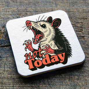 Feral Angry Possum Not Today Typography Square Paper Coaster