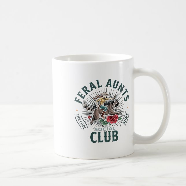 Feral Aunts Social Club The Cool Aunt Racoon  Coffee Mug (Right)