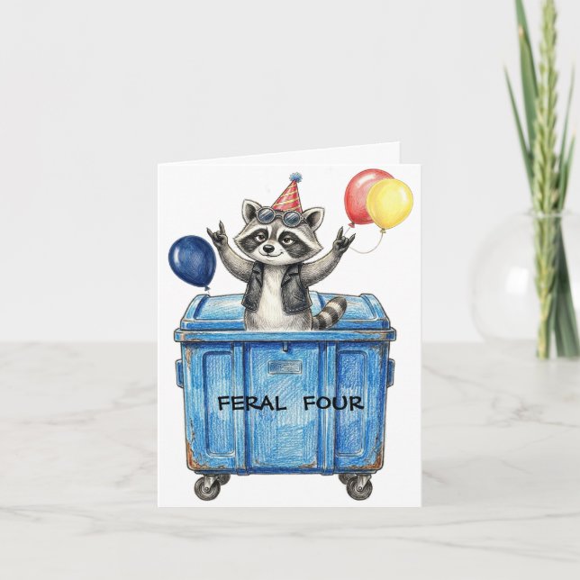 Feral Birthday Racoon Card (Front)
