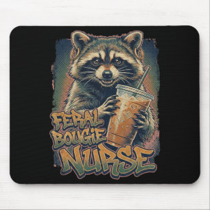 Feral Bougie Nurse Funny Racoon Iced Coffee Mouse Pad