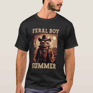 Feral Boy Summer Cowboy Cat Vintage Cowboy Hat T-Shirt
