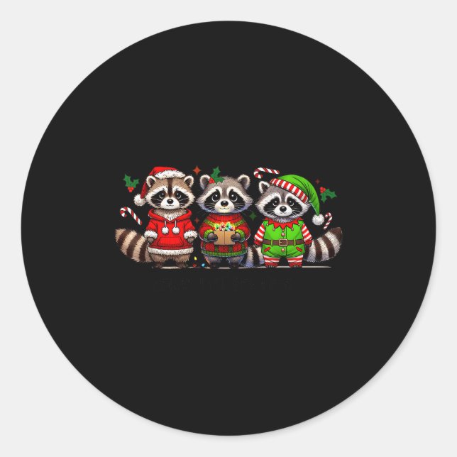 Feral But Festive Funny Christmas Cute Raccoon Elf Classic Round Sticker (Front)
