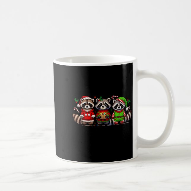 Feral But Festive Funny Christmas Cute Raccoon Elf Coffee Mug (Right)