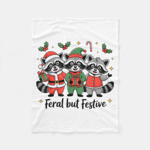 Feral But Festive Funny Christmas Cute Raccoon Elf Fleece Blanket