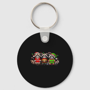 Feral But Festive Funny Christmas Cute Raccoon Elf Key Ring
