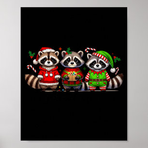 Feral But Festive Funny Christmas Cute Raccoon Elf Poster