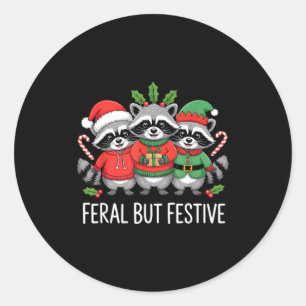Feral But Festive Funny Raccoon Christmas Holiday Classic Round Sticker