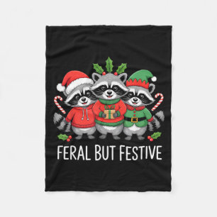 Feral But Festive Funny Raccoon Christmas Holiday Fleece Blanket