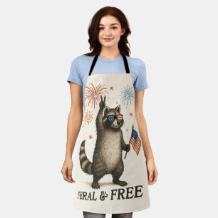 Feral But Free Fireworks Feral Racoon 4th Of July Apron